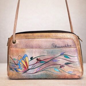 Anuschka Hand-Painted Leather Crossbody Bag - Butterfly Design - EUC